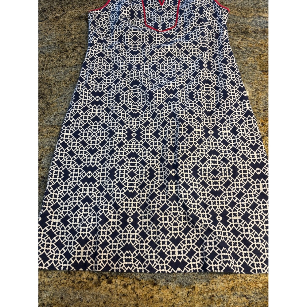 Eliza J Navy White Geometric Sleeveless Mock Neck Sheath‎ Dress Size 4 - Picture 8 of 10
